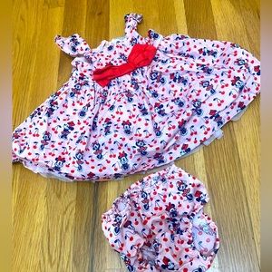Disney Baby pink Minnie Mouse cherries dress and bloomers